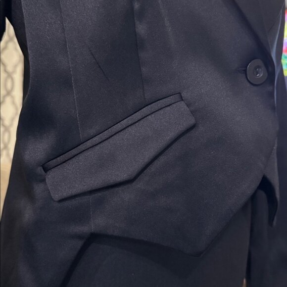 Kensie Black Satin Fitted Tuxedo Lined Blazer with Tails  M/L - Picture 12 of 16